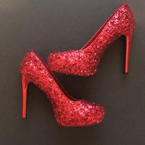 Red sequin heels